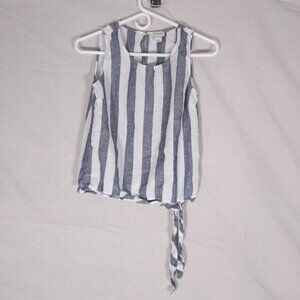 J.Crew Linen Blend Striped Tank Top Womens 0 Tie Hem Nautical Coastal Preppy